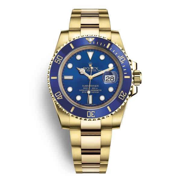 Rlx Submariner Blue Dial 18k Yellow Gold Bracelet Mens Watch 116618bl