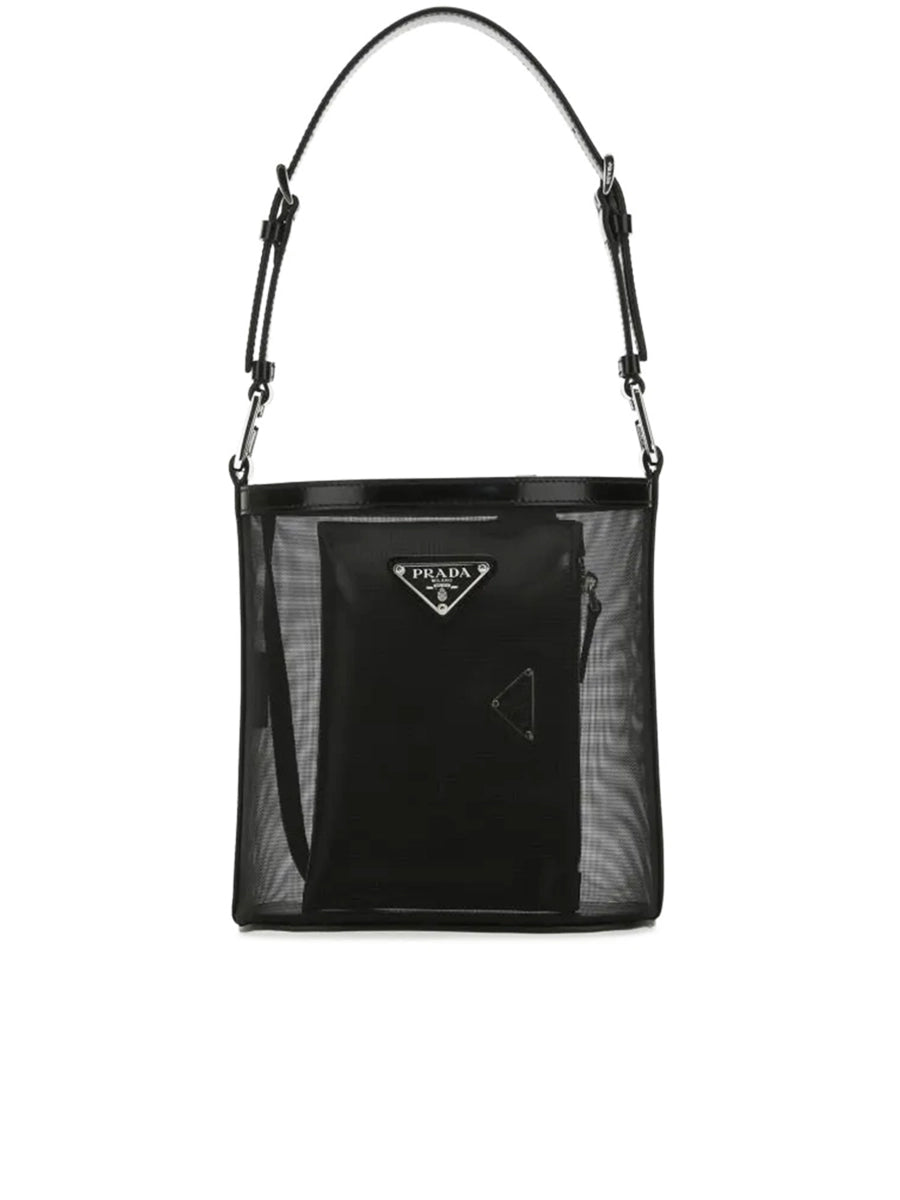 PP Logo Mesh Bucket Bag in Black