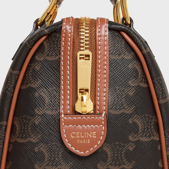 SMALL BOSTON IN TRIOMPHE CANVAS AND CALFSKIN TAN