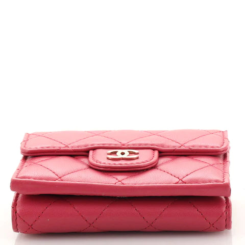CC Classic Trifold Flap Wallet Quilted Lambskin Small