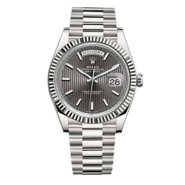 RLX Day-Date 40 Presidential Dark Rhodium dial, Fluted Bezel, President bracelet, White gold Watch