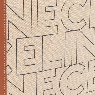 MINI VERTICAL CABAS CE IN TEXTILE WITH CE ALL-OVER PRINT NATURAL / TAN