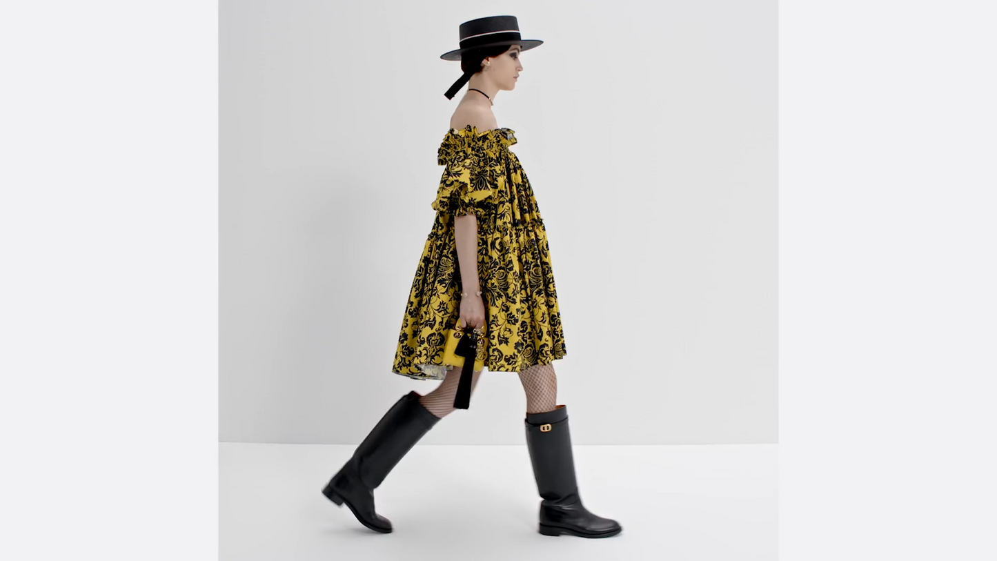 MICRO LADY D BAG Yellow Cannage Lambskin