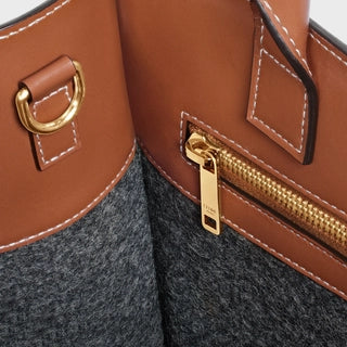 SMALL VERTICAL CABAS CE IN TEXTILE WITH CE & CALFSKIN GREY / BEIGE