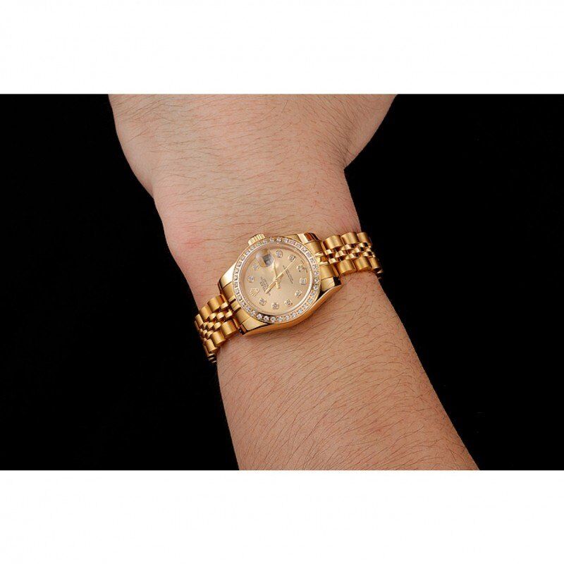 Swiss Rw Lady-Datejust Champagne Dial Diamond Bezel Gold Jubilee Bracelet 1454096
