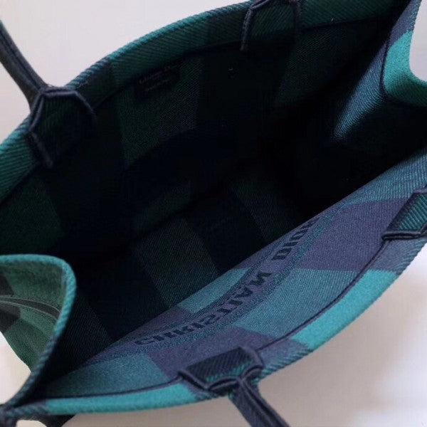 D Book Tote Bag Check Embroidered Canvas