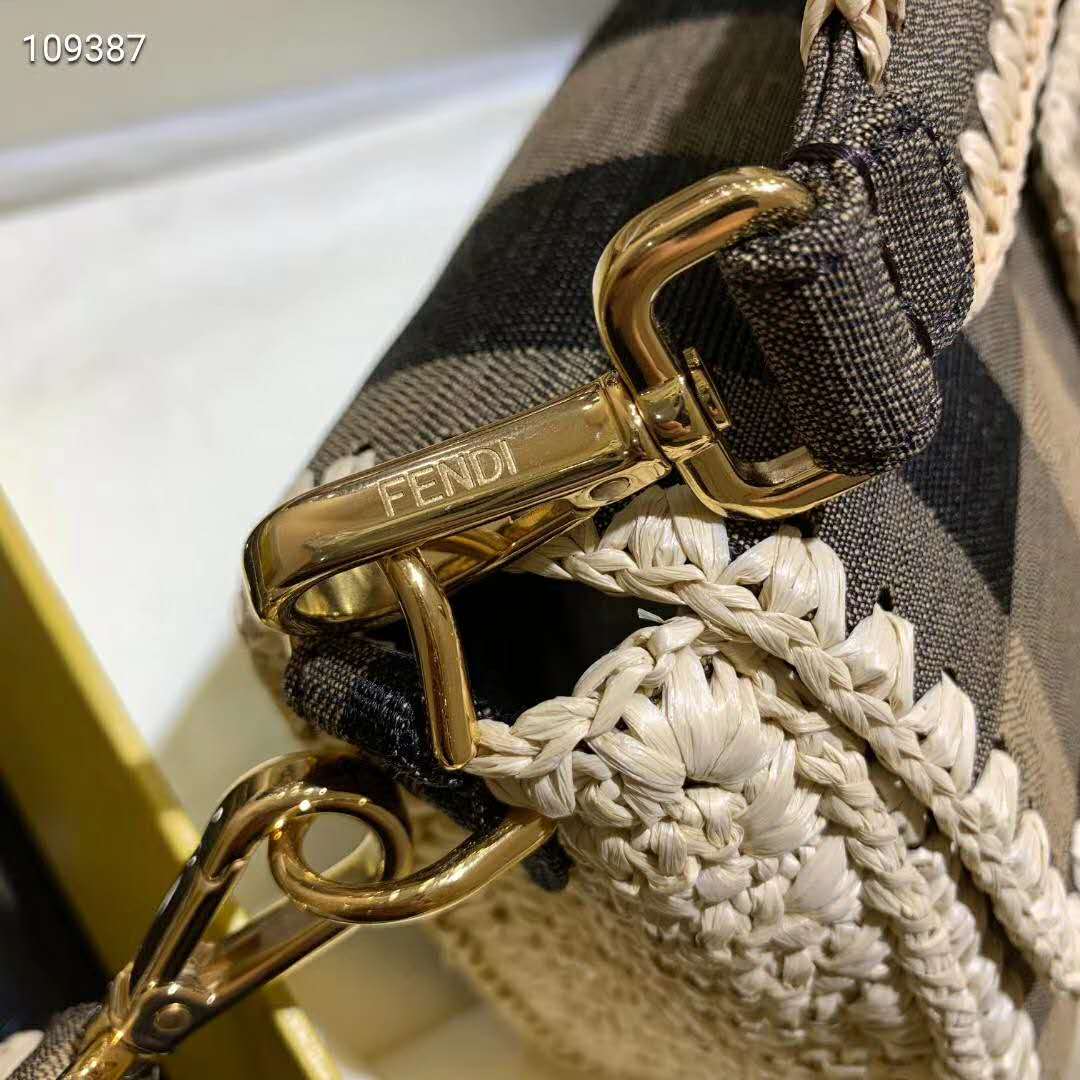 Fd Women Baguette Bag Medium Size Brown Fabric Bag FF