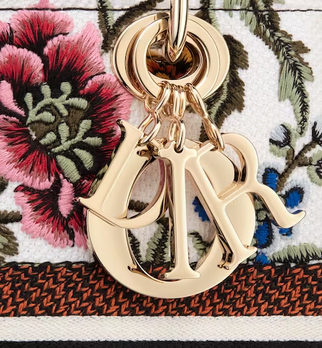 MEDIUM LADY D-LITE BAG White Multicolor D Petites Fleurs Embroidery