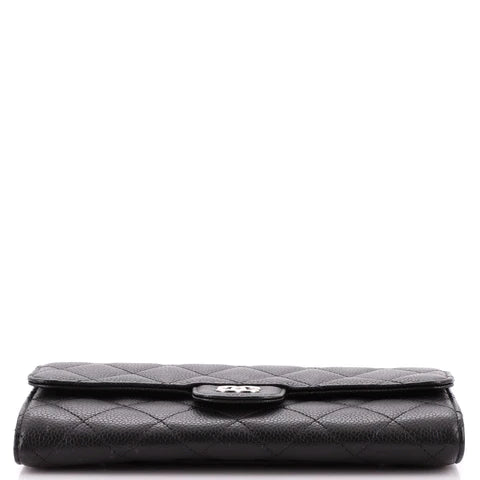 CC Gusset Classic Flap Wallet Quilted Caviar Long