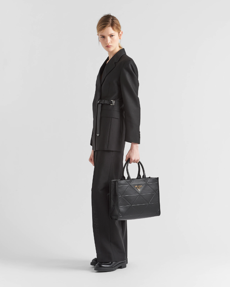 PP big size leather Symbole bag with topstitching - Black