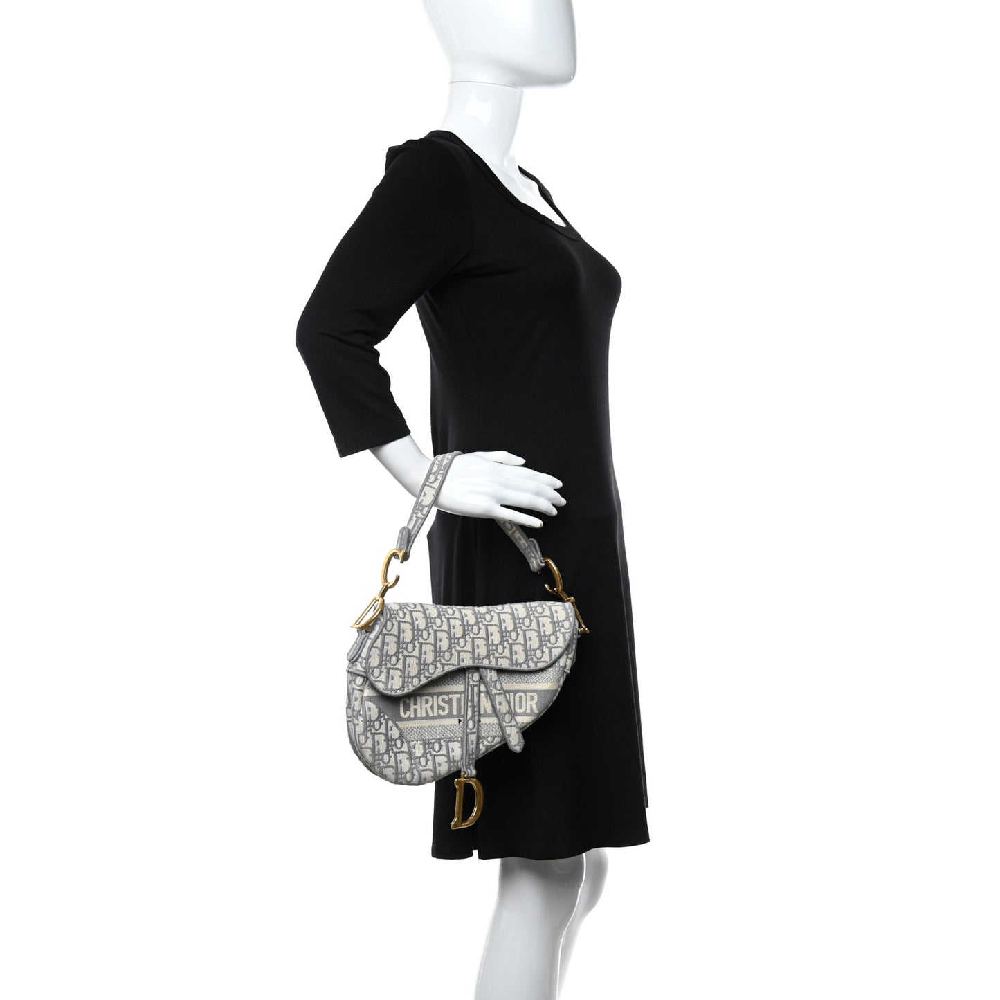 CHRISTIAN D Oblique Embroidered Saddle Bag Gray