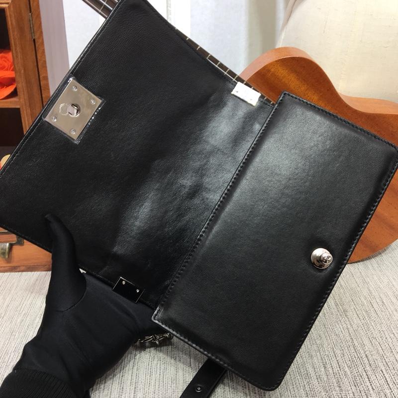 CC 25cm Boy Handbag Calfskin Silver Tone Metal Black