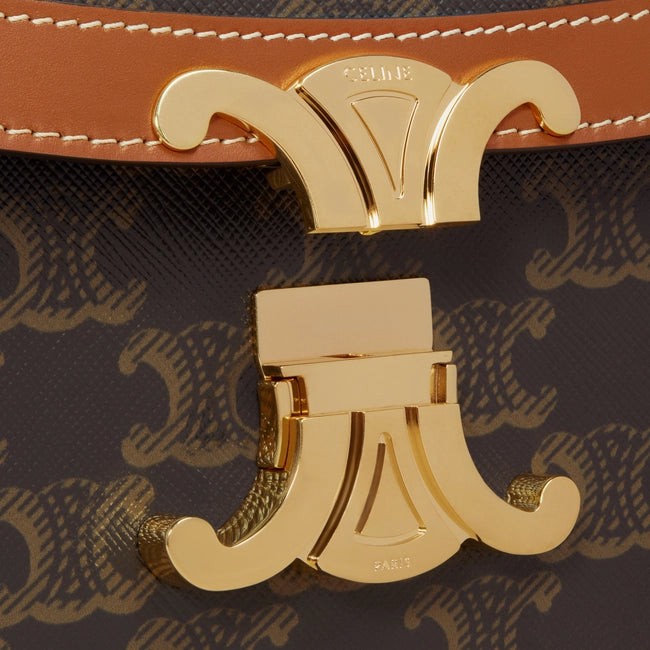 CLASSIQUE TRIOMPHE BAG IN TRIOMPHE CANVAS AND CALFSKIN TAN