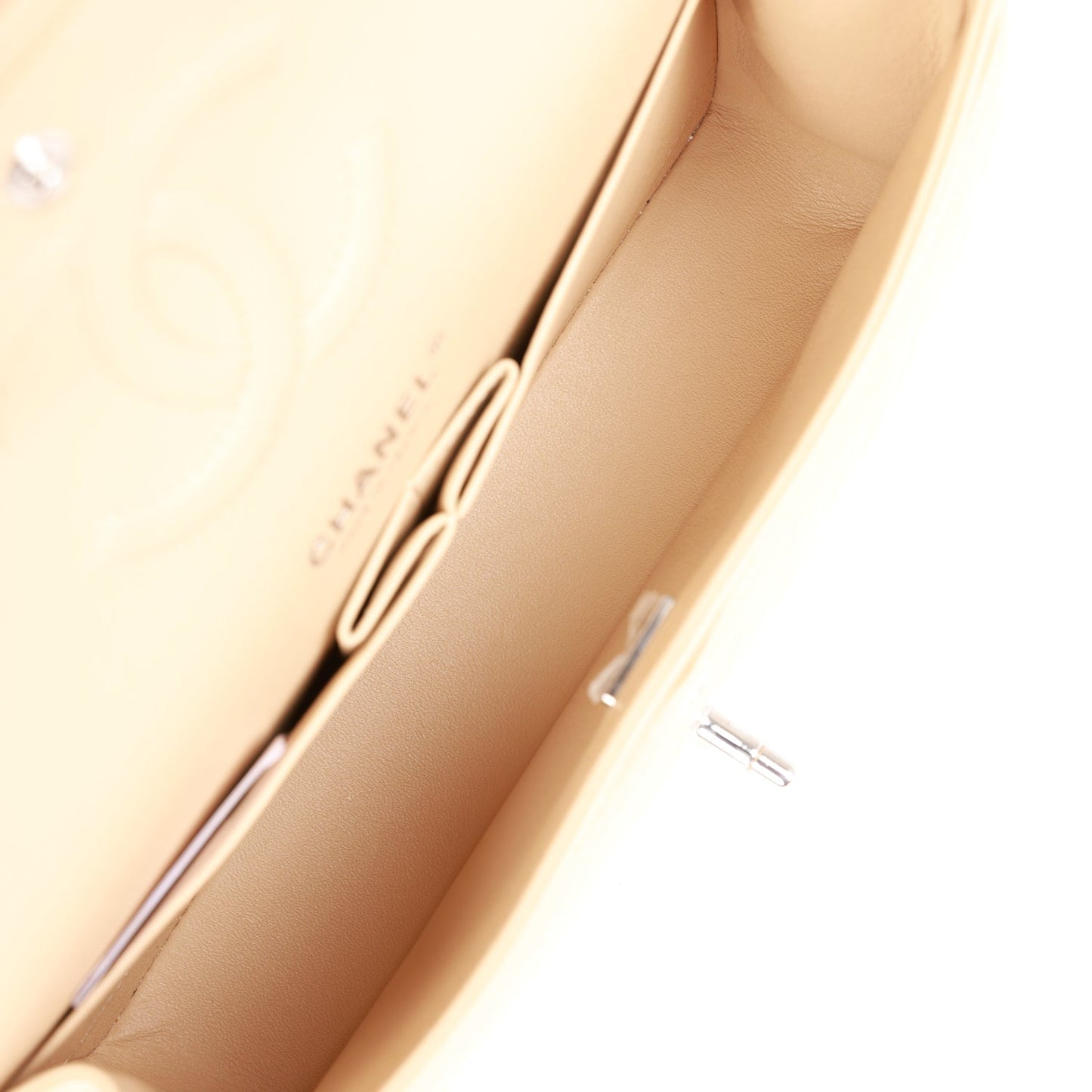 CC Medium Classic Double Flap Bag Beige Caviar Silver Hardware