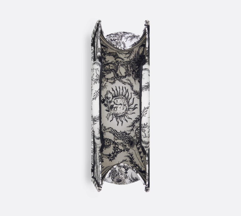 D Book Tote White and Black Toile de Jouy Soleil Embroidery