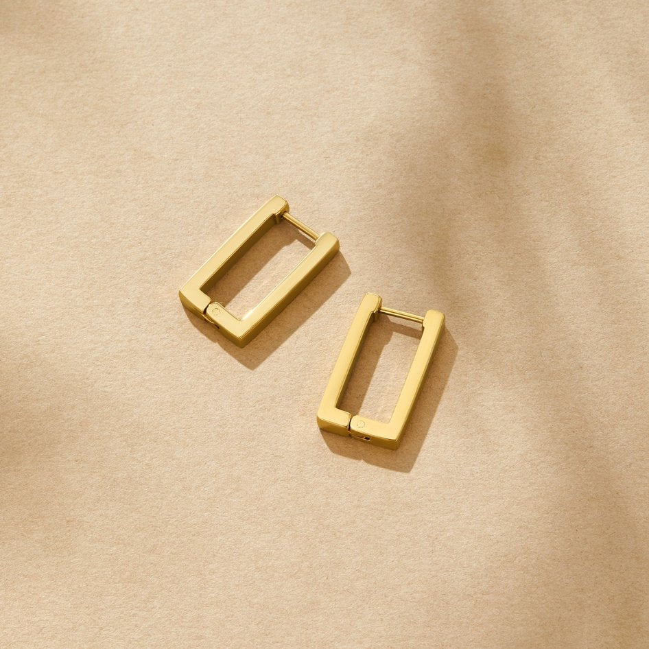 Gold Rectangle Hoop Earrings