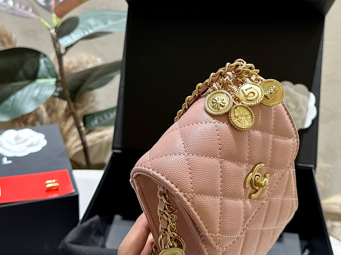 CC new arrival caviar leather phone bag size: 12*16 cm