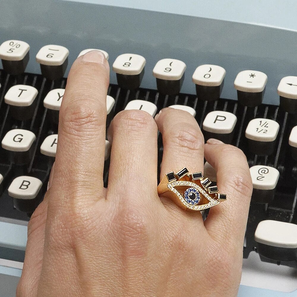 Bague mauvais œil en cristal noir