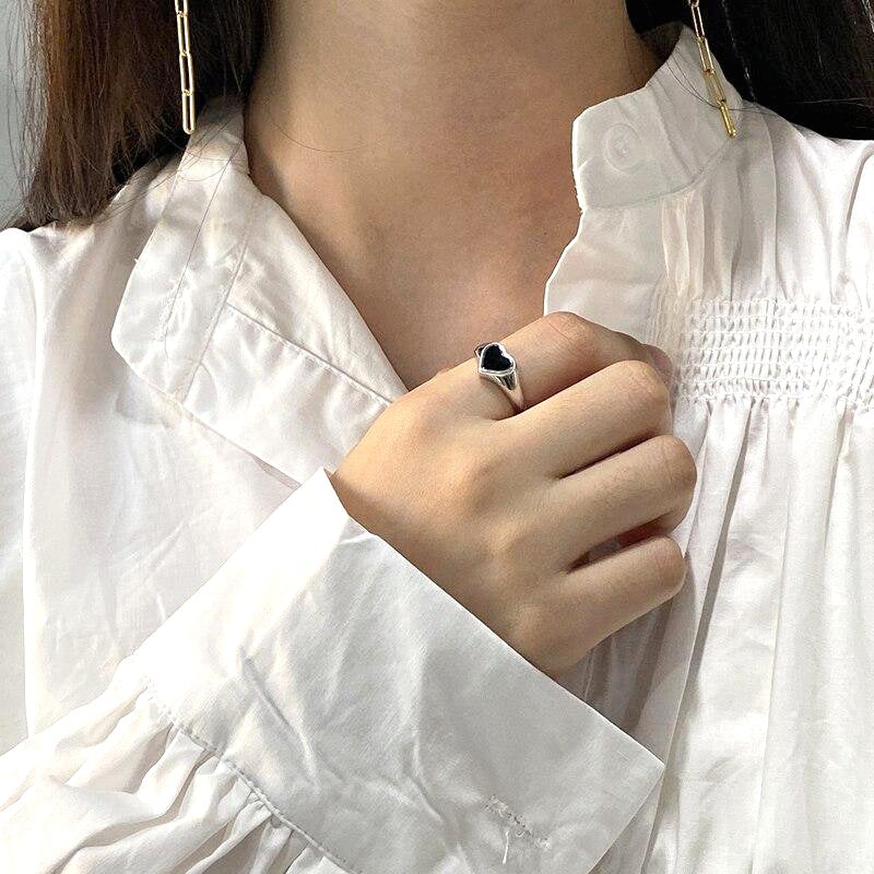 Bague en argent sterling coeur noir