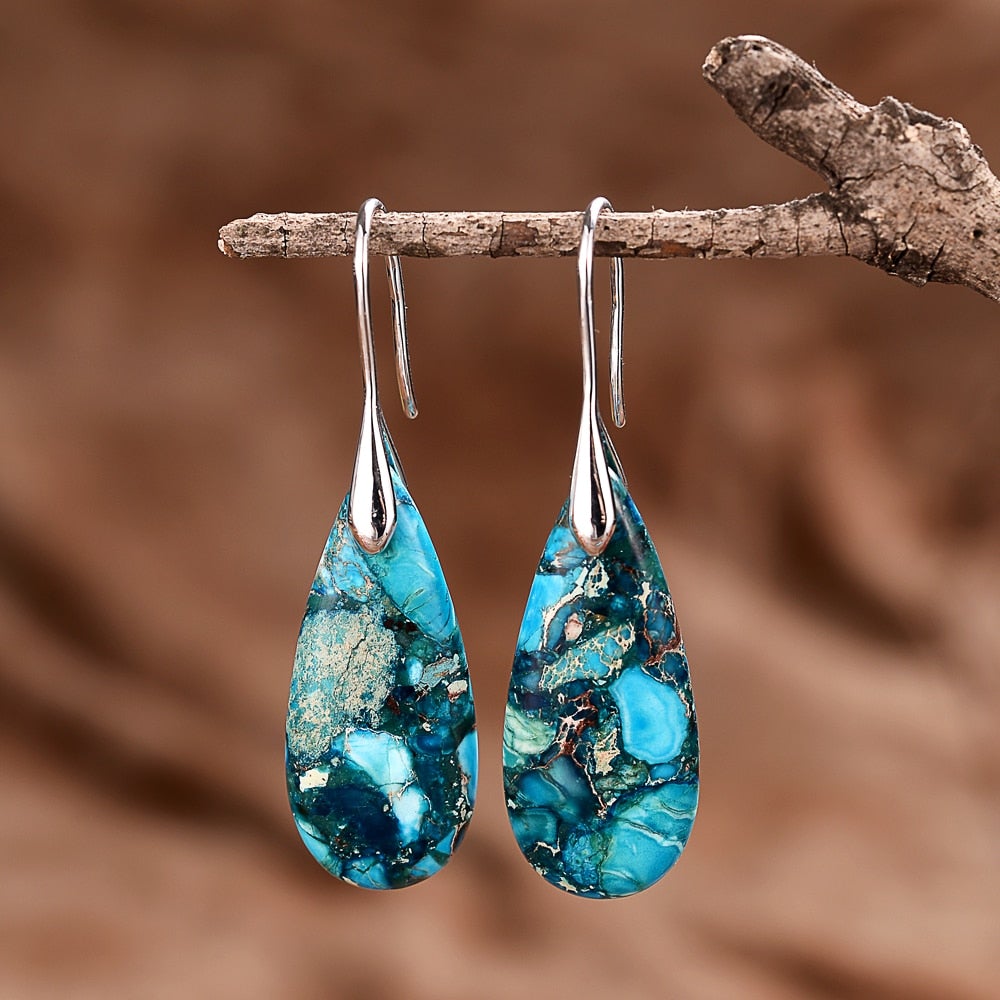 Blue & Gold Regalite Stone Earrings