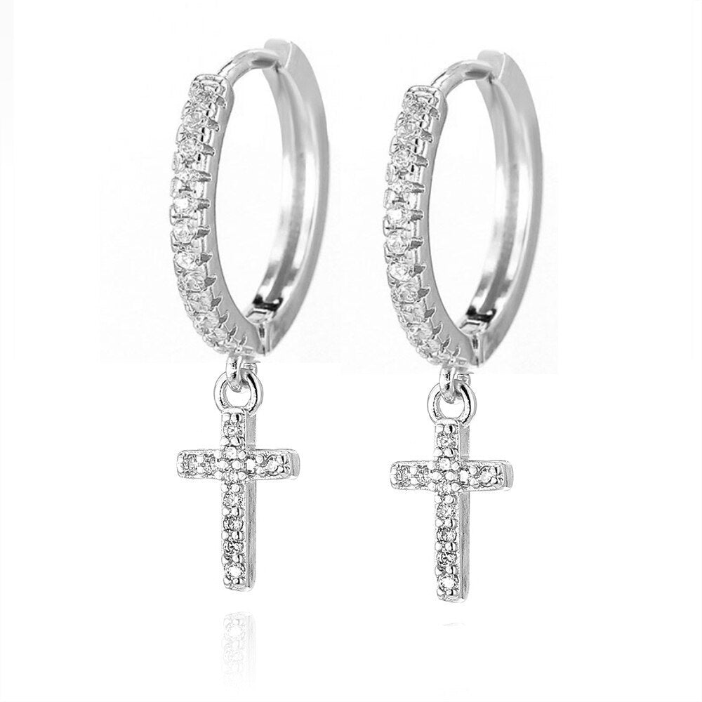 Crystal Cross Drop Earrings