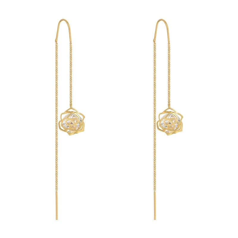 White Crystal Rose Drop Earrings