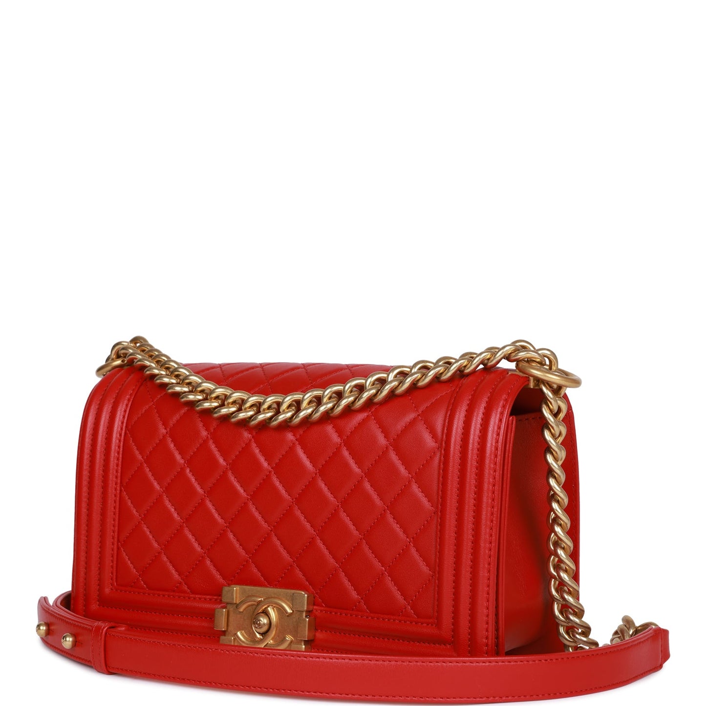 CC Medium Boy Bag Red Lambskin Antique Gold Hardware