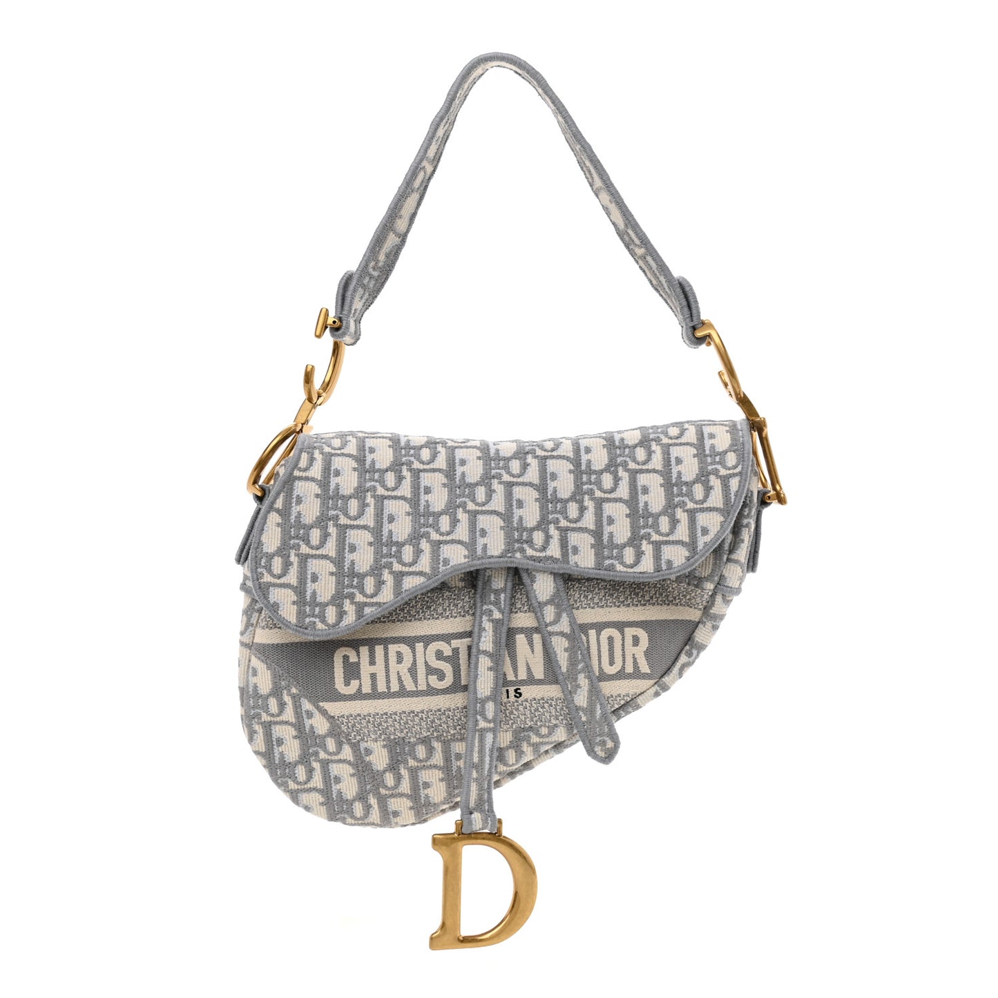 CHRISTIAN D Oblique Embroidered Saddle Bag Gray