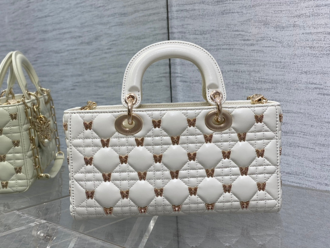 Christian Dior LADY DIOR 2024 Butterfly Crossbody Bag white 26cm