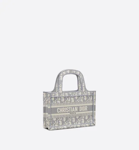MINI D BOOK TOTE Gray D Oblique Embroidery (22,5 x 15 x 6 cm)