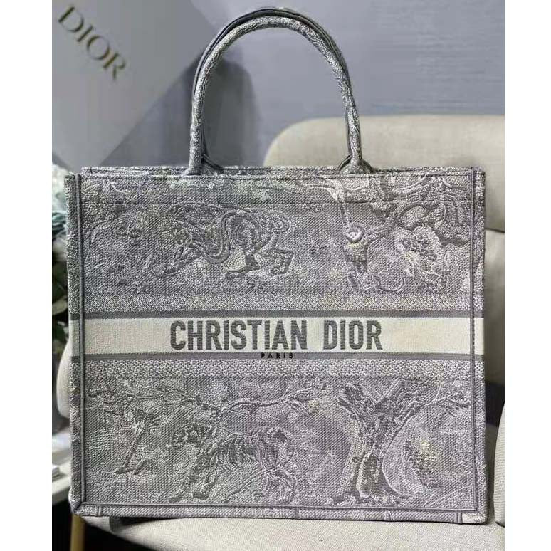 CD Unisex CD Large CD Book Tote Gray Toile De Jouy Embroidery
