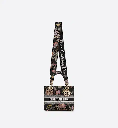 MEDIUM LADY D-LITE BAG Black Multicolor D Jardin Botanique Embroidery