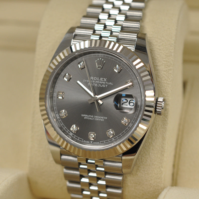 Rlx DateJust 41 Rhodium Diamond Dial 126334 -0006 Steel & 18k White Gold