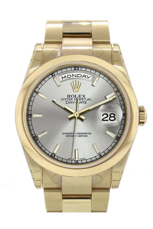 RLX Day-Date 36 Silver Dial Yellow Gold Watch 118208