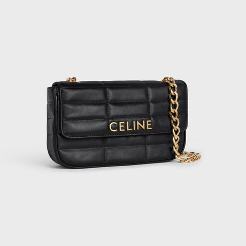 CHAIN SHOULDER BAG MATELASSE MONOCHROME CE IN QUILTED GOATSKIN BLACK
