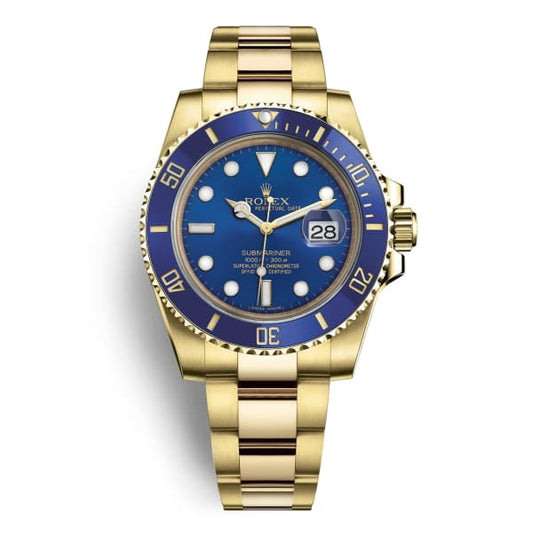 Rlx Submariner Blue Dial 18k Yellow Gold Bracelet Mens Watch 116618bl