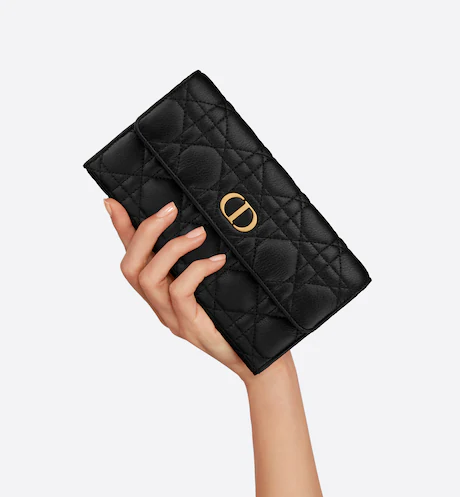 D CARO WALLET Black Supple Cannage Calfskin