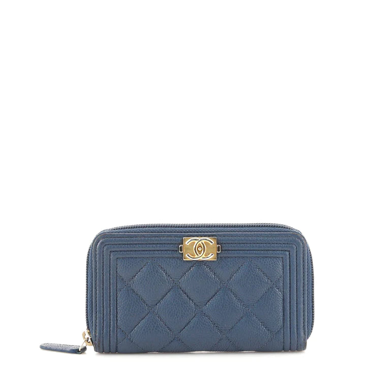 CC Boy Zip Around Wallet Quilted Caviar Small