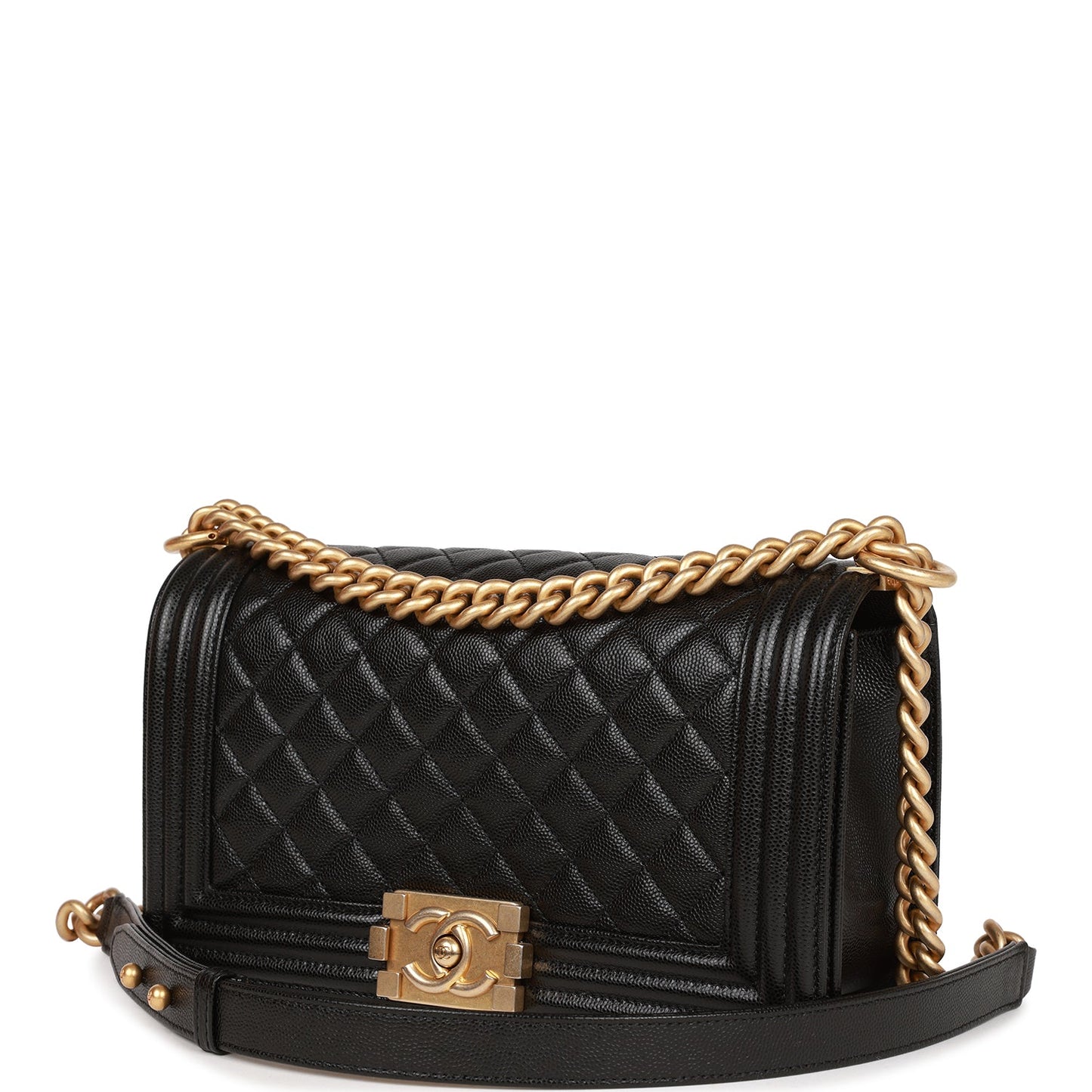 CC Medium Boy Bag Black Caviar Antique Gold Hardware