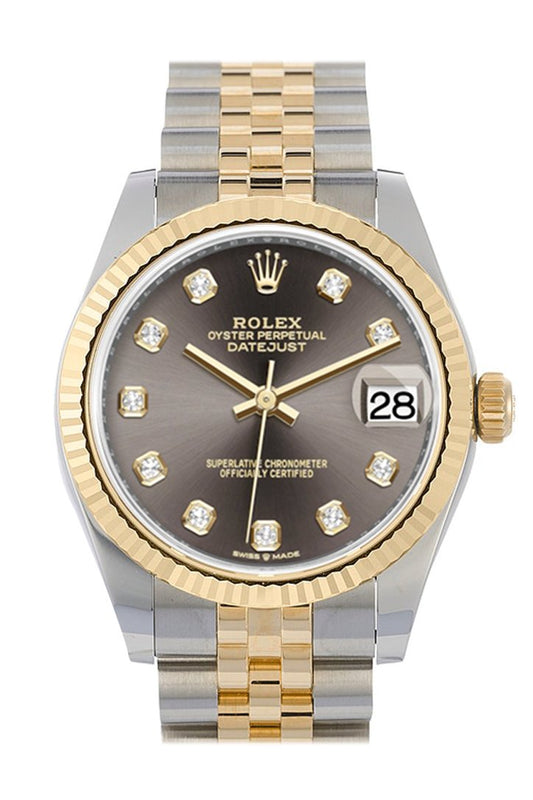 Rlx Datejust 31 Dark Grey Diamonds Dial Fluted Bezel 18K Yellow Gold Two Tone Jubilee Watch 278273 NP