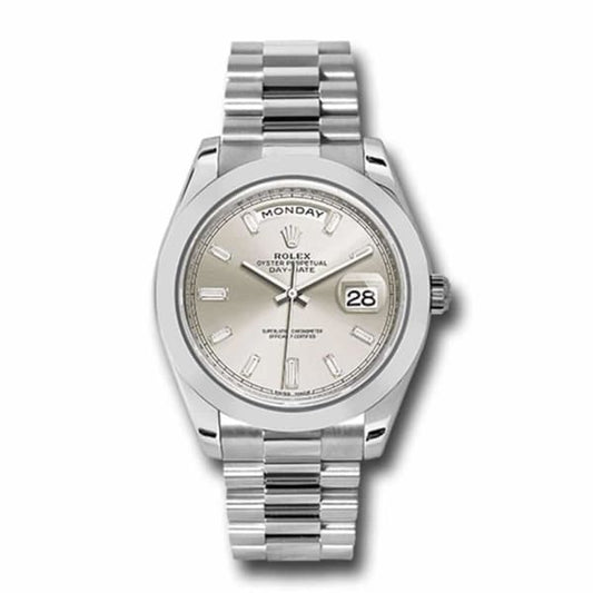 RLX Day-Date 40 Presidential Silver dial, Smooth Bezel, President bracelet, Watch 228206-0012