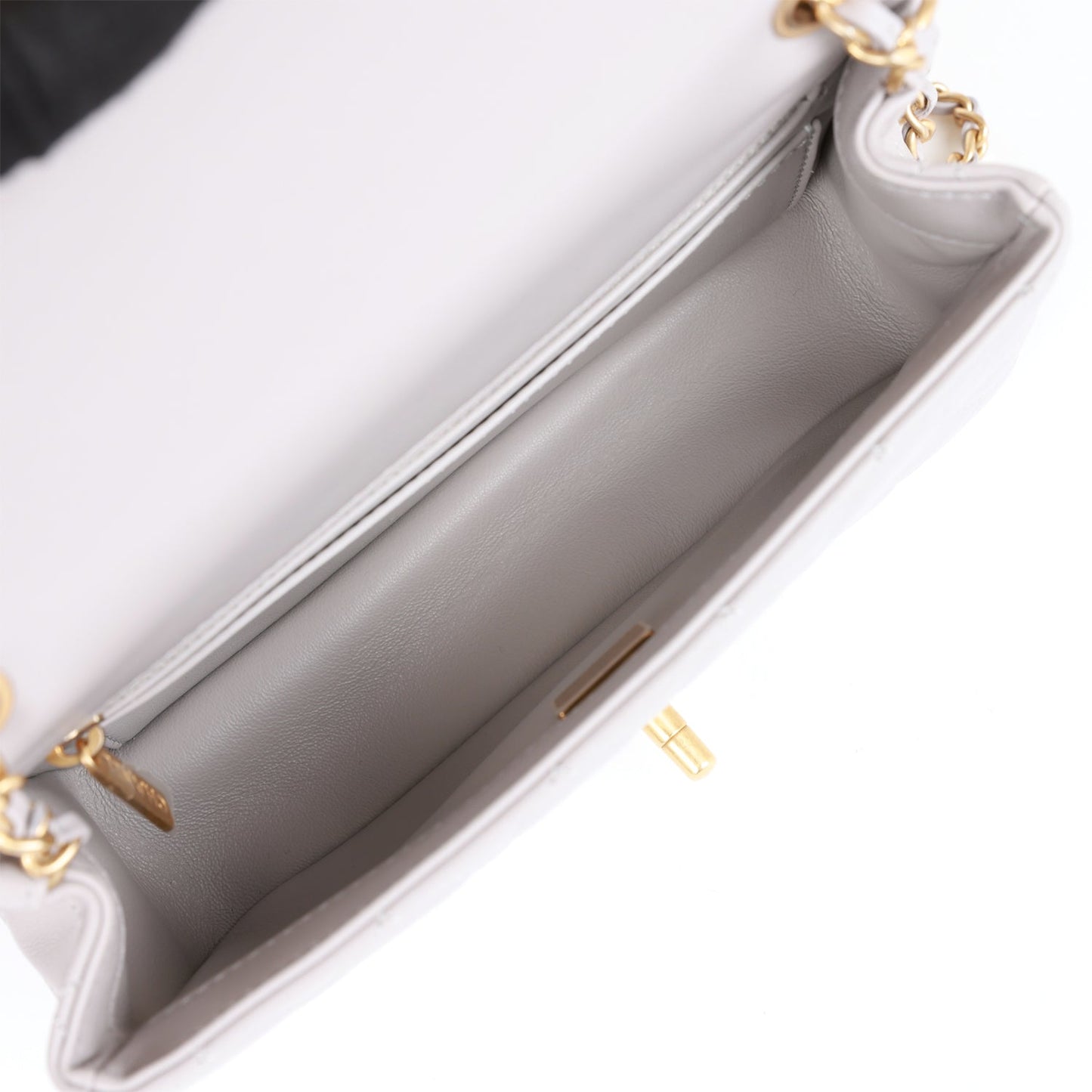 CC Pearl Crush Mini Rectangular Flap Bag Light Grey Lambskin Antique Gold Hardware