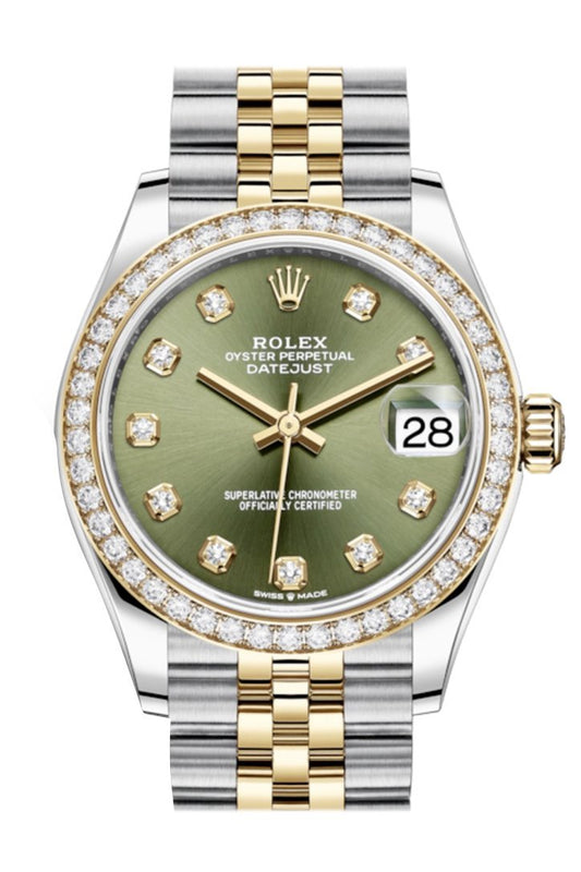 Rlx Datejust 31 Olive green Diamonds Dial Diamond Bezel Yellow Gold Two Tone Jubilee Watch 278383RBR 278383