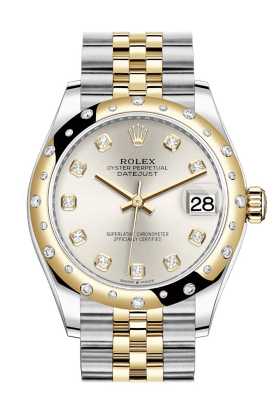 Rlx Datejust 31 Silver Diamonds Dial Diamond Bezel Jubilee Yellow Gold Two Tone Watch 278341RBR 278343 NP