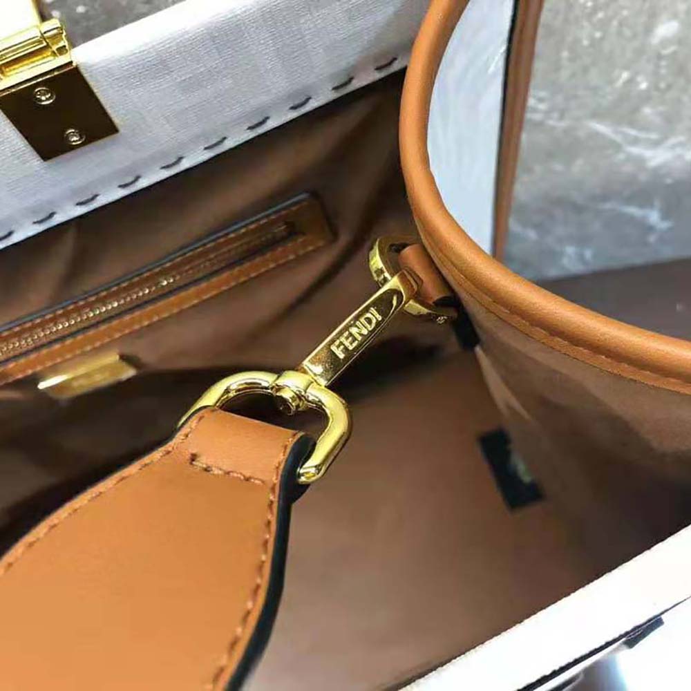 Fd Women Sunshine Medium FF white Glazed Fabric Shopper with Inlay