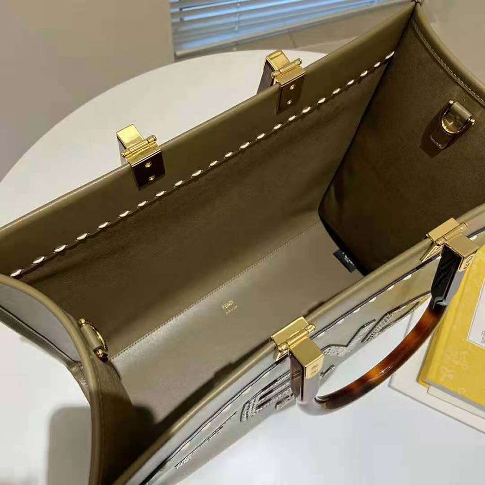 Fd Women Sunshine Medium Gray Leather and Elaphe Shopper