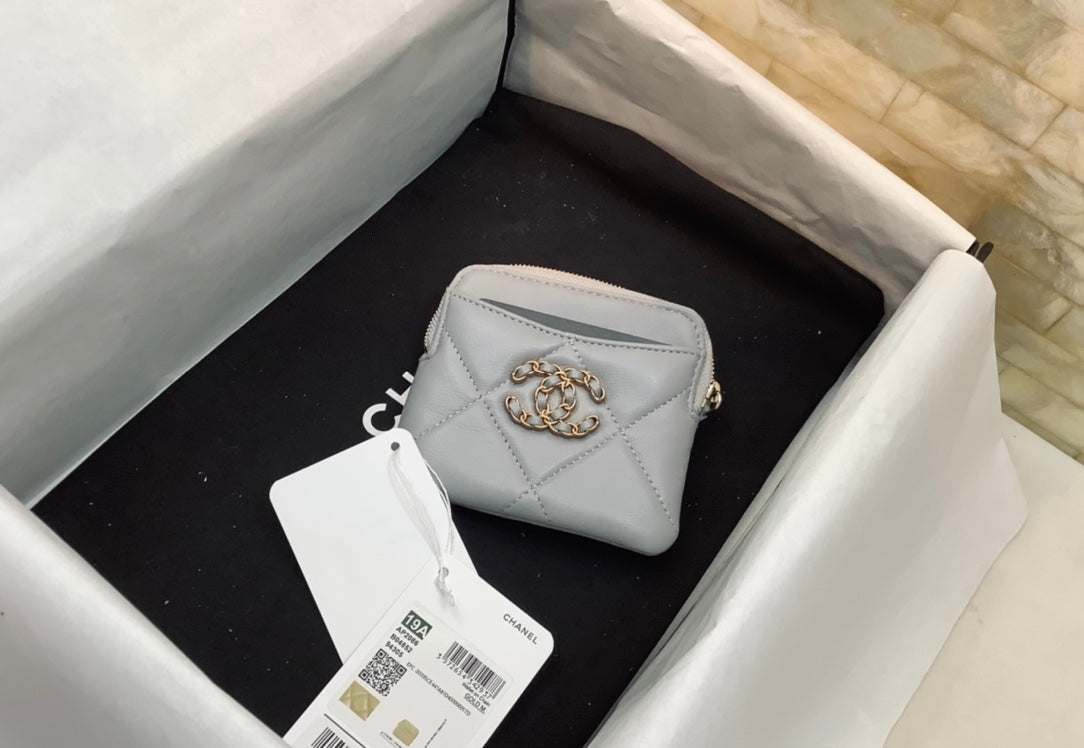 cc CO-CO Card Holder 12cm/4.7in Gold Hardware For Women Grey