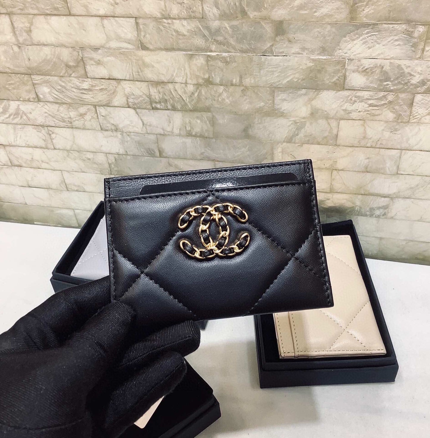 cc CO-CO 19 Card Holder Wallet 11cm/4.3in Gold Toned Hardware For Women Black