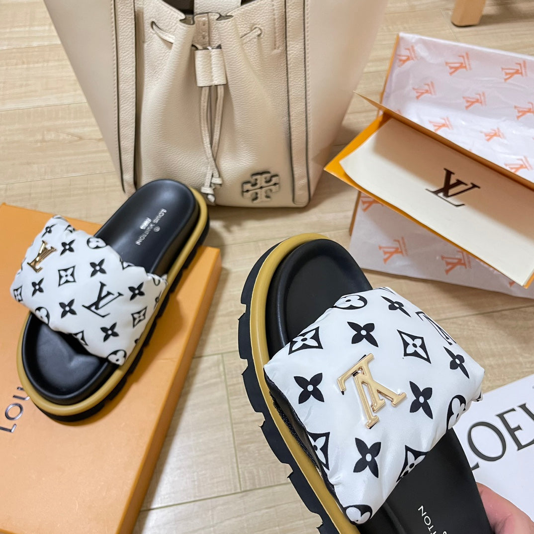 Letter Buckle Velcro Slippers