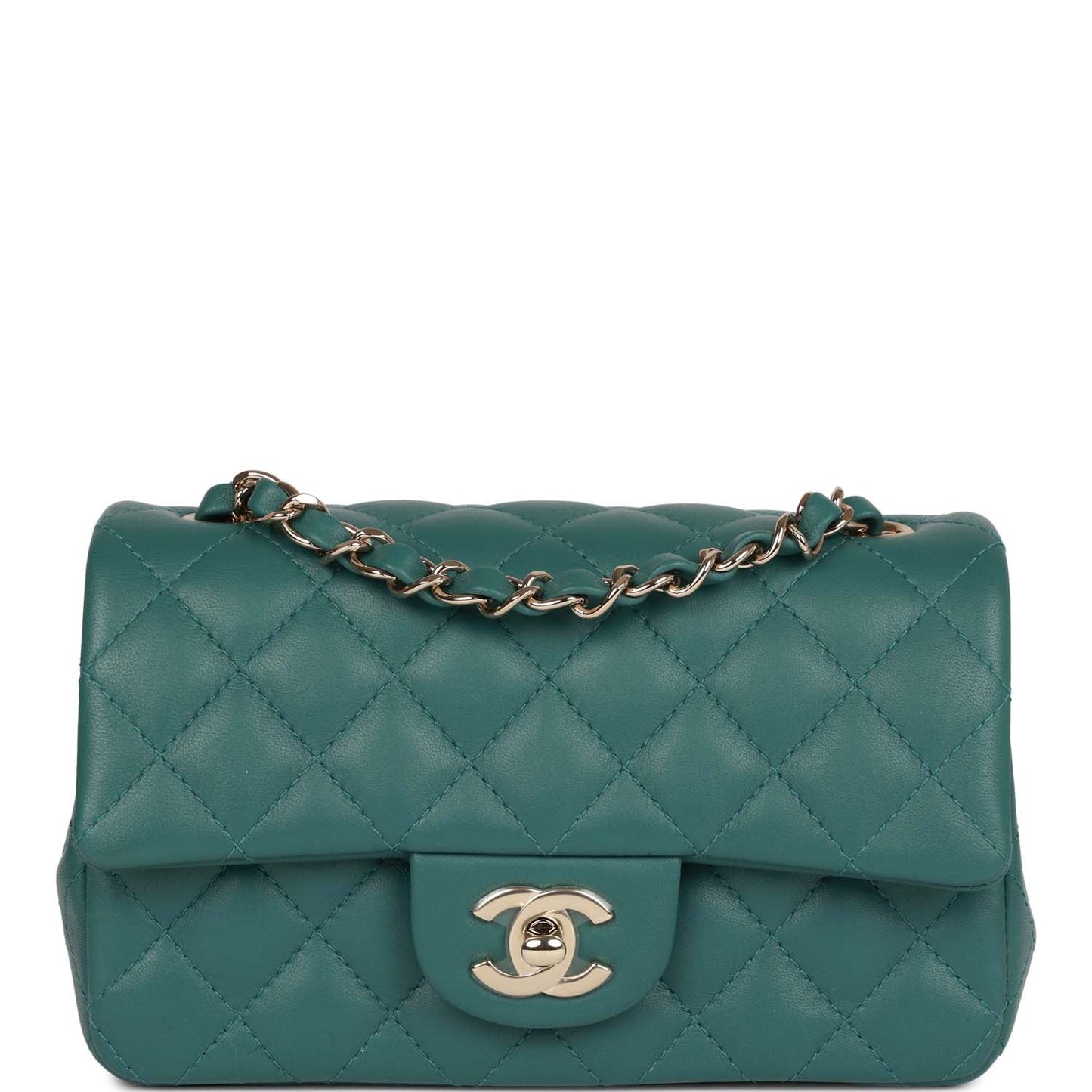 CC Mini Rectangular Flap Bag Green Lambskin Light Gold Hardware